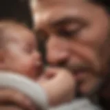 Emotional bond between a father and his newborn during a tender moment.