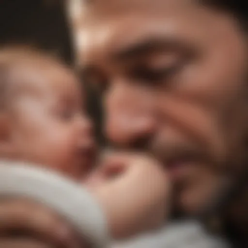 Emotional bond between a father and his newborn during a tender moment.