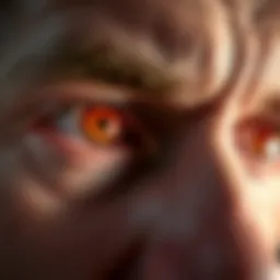 Close-up of irritated red eyes showing symptoms of discomfort