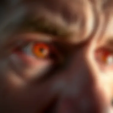 Close-up of irritated red eyes showing symptoms of discomfort