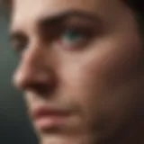 A close-up of a distressed individual reflecting on their struggles with addiction.