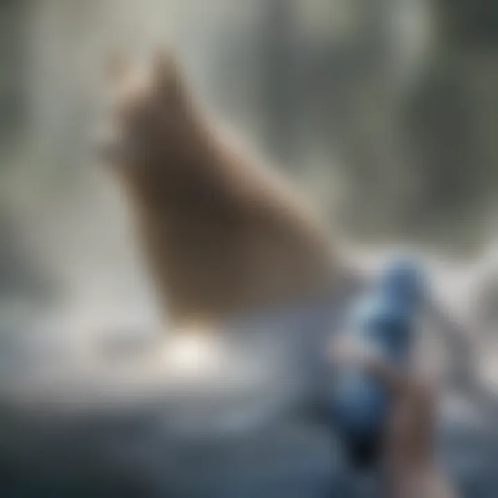 A pack of wolves coordinating during a hunt in a dense forest