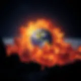 A cosmic view of Earth engulfed in flames