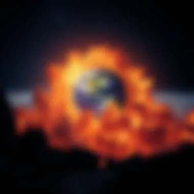 A cosmic view of Earth engulfed in flames